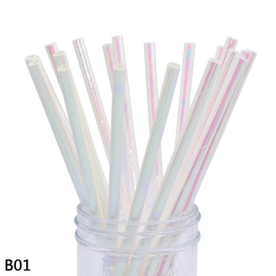 25/50 vnt perlamutrinės rožinės spalvos sidabro vienkartinio popieriaus šiaudų folijos lazerinis vaivorykštės šiaudelis gimtadienio vestuvių Kalėdų vakarėlio reikmenims