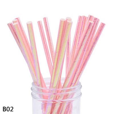 25/50 vnt perlamutrinės rožinės spalvos sidabro vienkartinio popieriaus šiaudų folijos lazerinis vaivorykštės šiaudelis gimtadienio vestuvių Kalėdų vakarėlio reikmenims