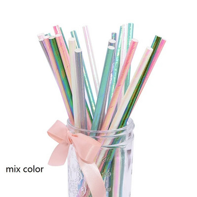 25/50 vnt perlamutrinės rožinės spalvos sidabro vienkartinio popieriaus šiaudų folijos lazerinis vaivorykštės šiaudelis gimtadienio vestuvių Kalėdų vakarėlio reikmenims