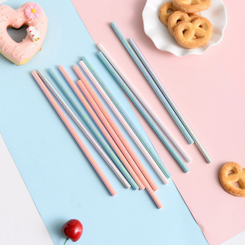 25/50 vnt perlamutrinės rožinės spalvos sidabro vienkartinio popieriaus šiaudų folijos lazerinis vaivorykštės šiaudelis gimtadienio vestuvių Kalėdų vakarėlio reikmenims