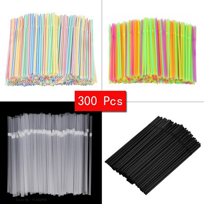 Paie din plastic 300 buc, 21 cm lungime, paie flexibile de băut pentru petrecere, pentru bucătărie, suc, cocktail, ustensile de bucătărie de unică folosință, consumabile pentru băuturi