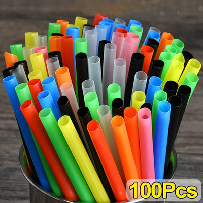 100 de bucăți paie de plastic de unică folosință, colorate, ceai cu bule de lapte, cocktail, paie de băut, pentru petrecere, pentru ziua de naștere, accesorii de bucătărie