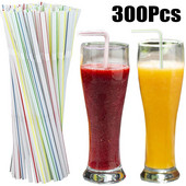 200/300 vnt. plastikiniai gėrimo šiaudeliai Spalvingi dryžuoti lankstūs Eblow vienkartiniai šiaudeliai Gimtadienio šventė Vaivorykštės šiaudeliai