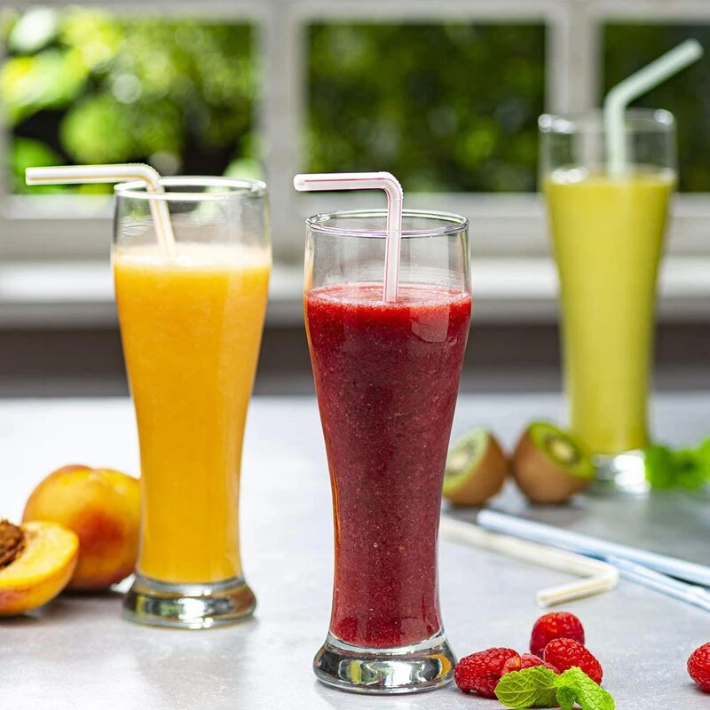 200/300 vnt. plastikiniai gėrimo šiaudeliai Spalvingi dryžuoti lankstūs Eblow vienkartiniai šiaudeliai Gimtadienio šventė Vaivorykštės šiaudeliai