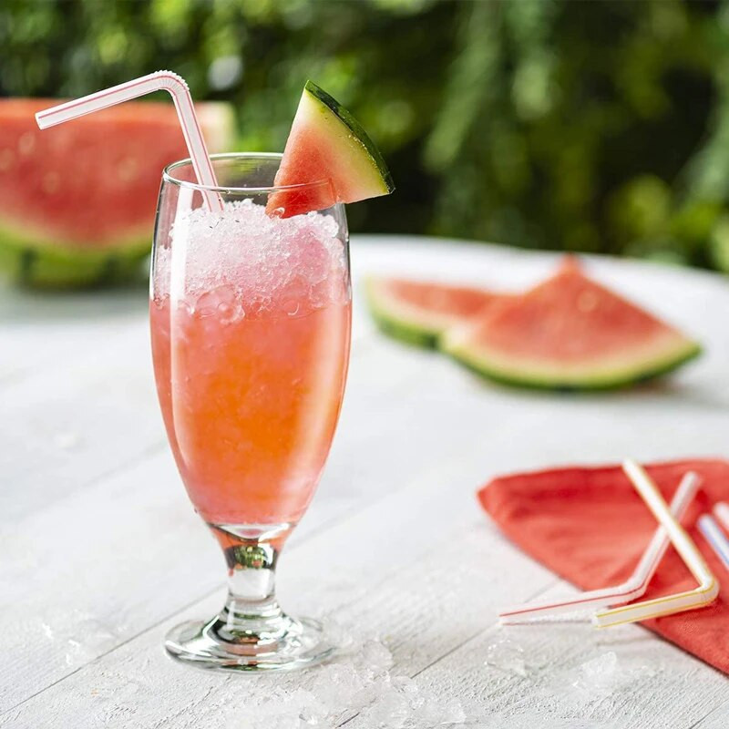 200/300 vnt. plastikiniai gėrimo šiaudeliai Spalvingi dryžuoti lankstūs Eblow vienkartiniai šiaudeliai Gimtadienio šventė Vaivorykštės šiaudeliai