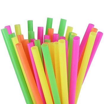 100 бр. Широки големи пластмасови сламки Цветни сламки за еднократна употреба Парти Рожден Ден Коктейл Bubble Milktea Juice Straw Bar Tools