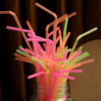 Цветни гъвкави сламки за пиене 100 БР. Дълги сламки Бар парти Сватбени консумативи за моминско парти Декорации за булчински душ