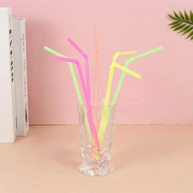 100/200 vnt. lankstūs spalvingi plastikiniai geriamųjų šiaudelių vakarėlis Havajų atogrąžų vasaros paplūdimio vestuvių gimtadienio reikmenys