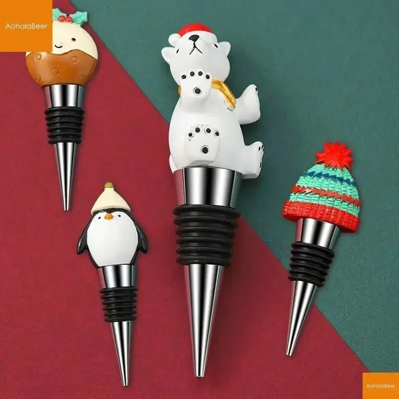 1 vnt Linksmų Kalėdų vyno kamštis Sniego senelis vyno butelio kamštis Šviežiai išlaikomas butelio dekoras Namų barai Butelių dekoratyviniai amatai