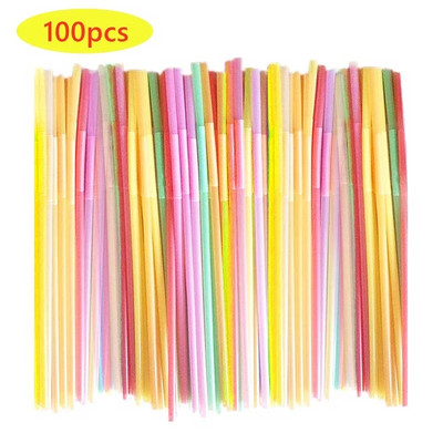 100-600 τμχ Αναμειγνύεται έγχρωμο πλαστικό καλαμάκι μιας χρήσης Φθορίζον εύκαμπτο κοκτέιλ Drinking Straw Χαβάης προμήθειες μπαρ γάμου
