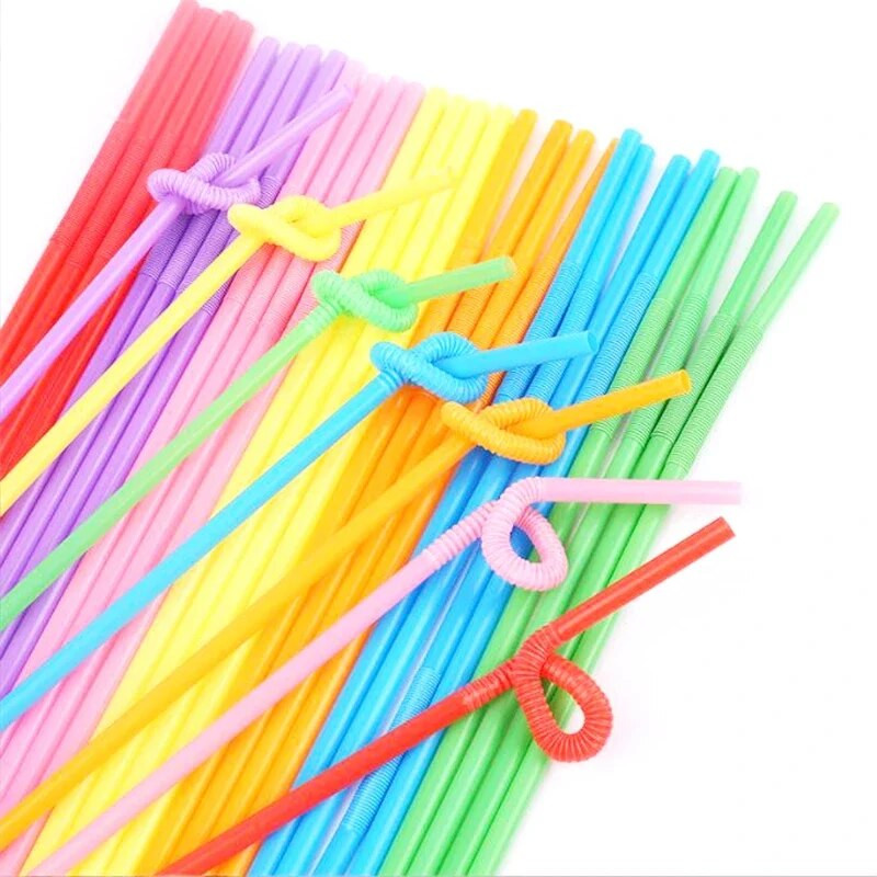 100-600 τμχ Αναμειγνύεται έγχρωμο πλαστικό καλαμάκι μιας χρήσης Φθορίζον εύκαμπτο κοκτέιλ Drinking Straw Χαβάης προμήθειες μπαρ γάμου