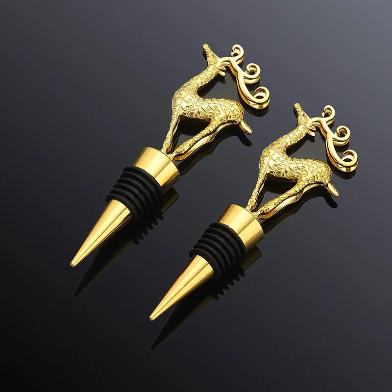 Kalėdų briedžio cinko lydinio vyno kamštis Auksinis sidabras Kūrybinis vyno kamštis Vyno aeratoriai Baro įrankiai Kalėdinio vyno butelio kamštis