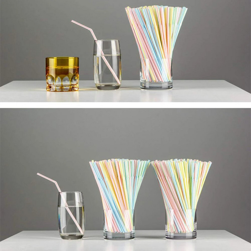 100 vnt 21 cm spalvoti vienkartiniai plastikiniai lenkti gėrimo šiaudeliai Vestuvių vakarėlio baro gėrimų priedai Gimtadienio daugkartinio naudojimo šiaudeliai