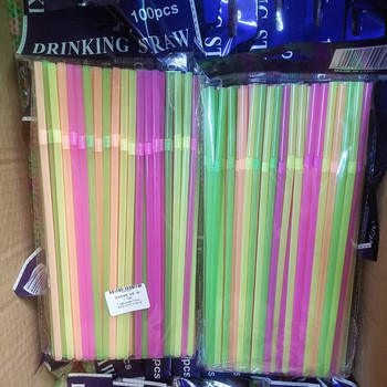 100-600 бр. Флуоресцентни цветни пластмасови сламки за еднократна употреба за пиене на коктейли Rietjes за кухня, сватба, рожден ден, аксесоари