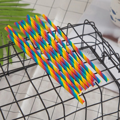 100 vnt Popieriniai šiaudeliai Dryžuoti šiaudeliai Biologiškai skaidūs kokteilių pipetės vienkartinės