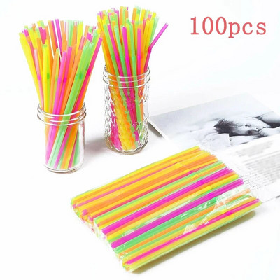 100 vnt vienkartiniai gėrimų šiaudeliai įvairiaspalviai fluorescenciniai šiaudeliai Vestuvių vakarėliui Bar Club Lankstūs gėrimo šiaudeliai