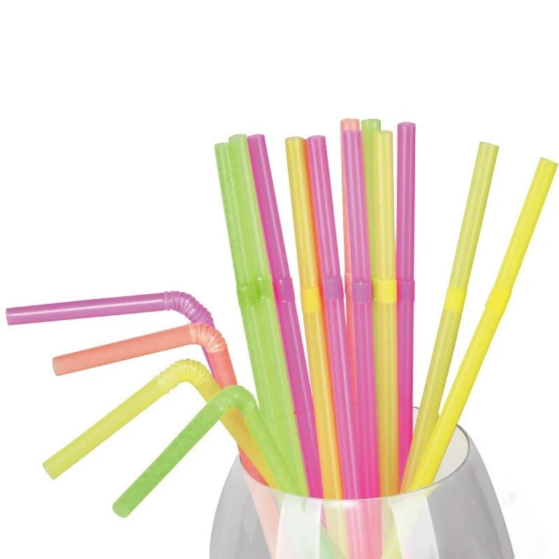 100 vnt vienkartiniai gėrimų šiaudeliai įvairiaspalviai fluorescenciniai šiaudeliai Vestuvių vakarėliui Bar Club Lankstūs gėrimo šiaudeliai