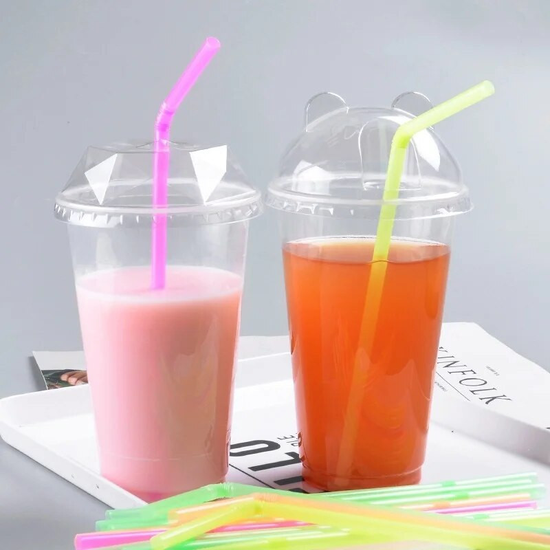 100 vnt vienkartiniai gėrimų šiaudeliai įvairiaspalviai fluorescenciniai šiaudeliai Vestuvių vakarėliui Bar Club Lankstūs gėrimo šiaudeliai