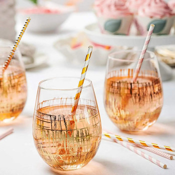 [100] Розови и златни хартиени сламки за пиене 100% биоразградими сламки за парти с много шарки за рожден ден, сватба, булчинска сватба, бебешко парти