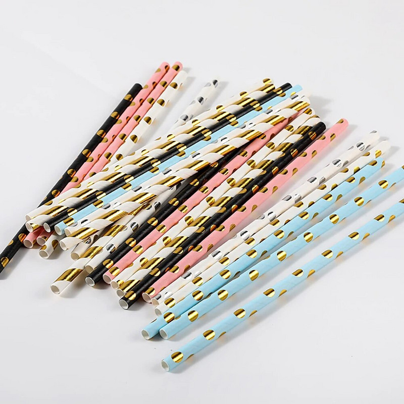 25 vnt. Nauji biologiškai skaidūs vienkartiniai popieriniai šiaudiniai gimtadienio ir vestuvių reikmenys vienkartiniai stalo reikmenys