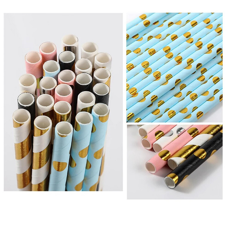 25 vnt. Nauji biologiškai skaidūs vienkartiniai popieriniai šiaudiniai gimtadienio ir vestuvių reikmenys vienkartiniai stalo reikmenys