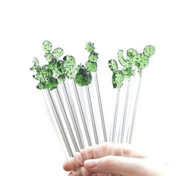 Coffee Stir Sticks Glass Cute Cactus Shape Swizzle Sticks Holiday Stir Sticks Επαναχρησιμοποιήσιμα αναδευτήρια ποτών αναδευτήρα για ροφήματα καφέ