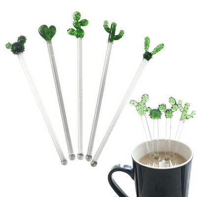 Coffee Stir Sticks Glass Cute Cactus Shape Swizzle Sticks Holiday Stir Sticks Επαναχρησιμοποιήσιμα αναδευτήρια ποτών αναδευτήρα για ροφήματα καφέ