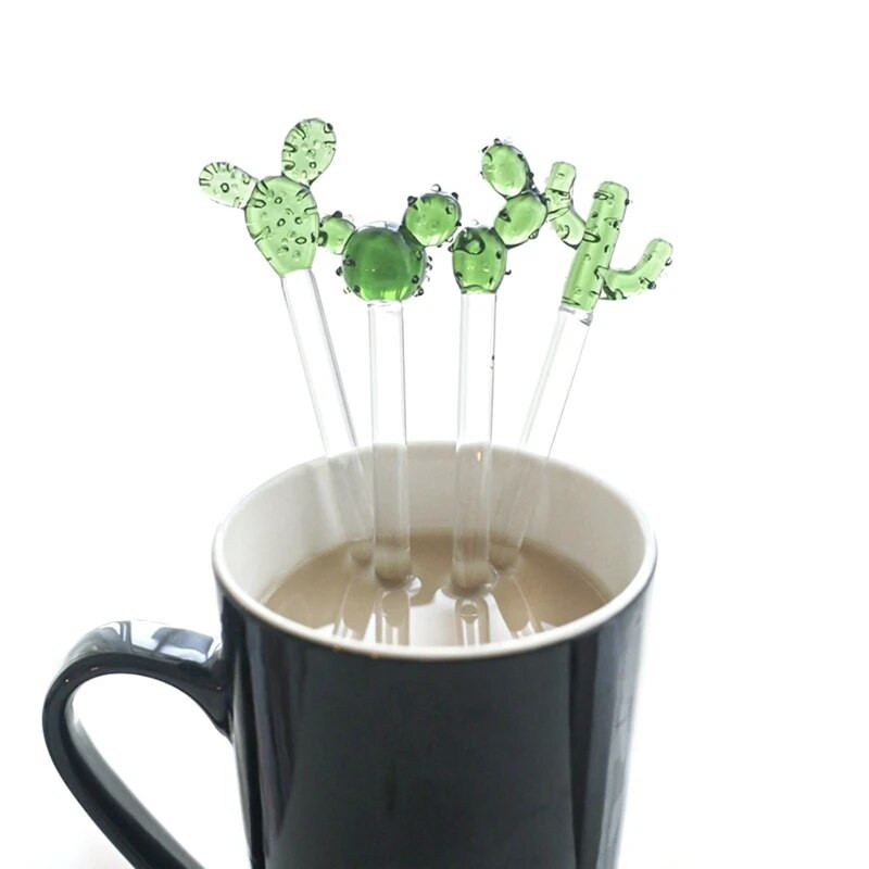 Coffee Stir Sticks Glass Cute Cactus Shape Swizzle Sticks Holiday Stir Sticks Επαναχρησιμοποιήσιμα αναδευτήρια ποτών αναδευτήρα για ροφήματα καφέ