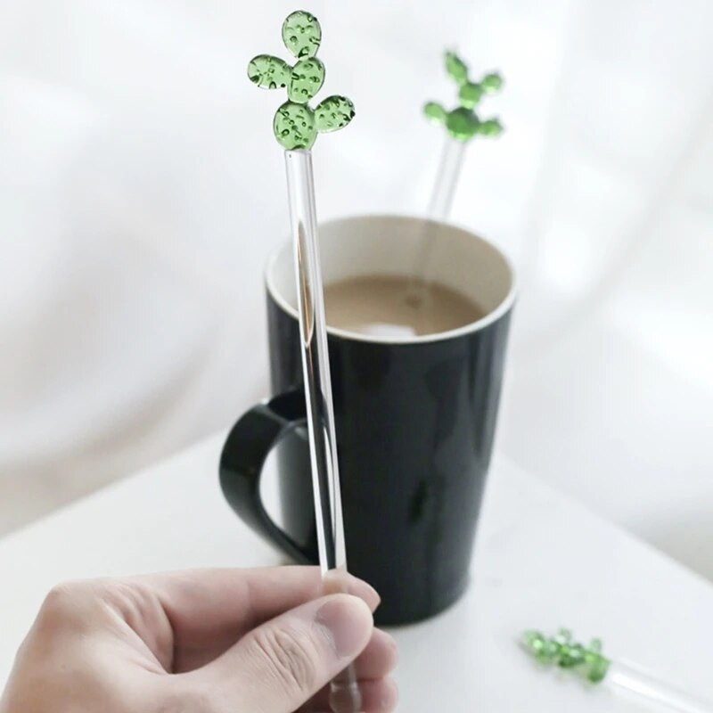 Coffee Stir Sticks Glass Cute Cactus Shape Swizzle Sticks Holiday Stir Sticks Επαναχρησιμοποιήσιμα αναδευτήρια ποτών αναδευτήρα για ροφήματα καφέ