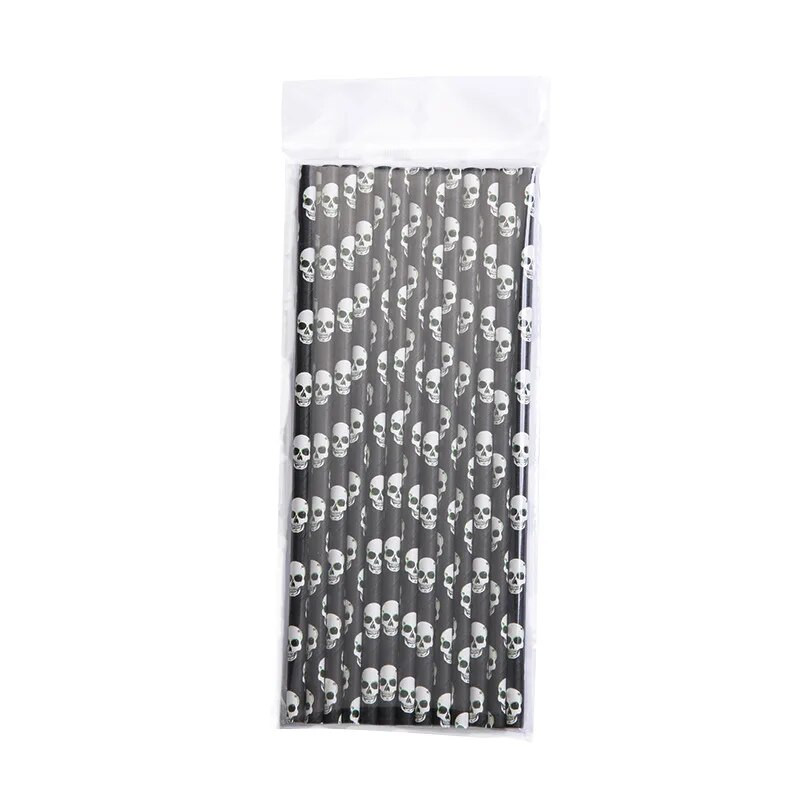25 komada potrepština za zabavu za Noć vještica, jednokratne kreativne slamnate lubanje, glava bundeve, uzorak šišmiša, slamka, mlijeko, čaj, piće, papirnate slamke