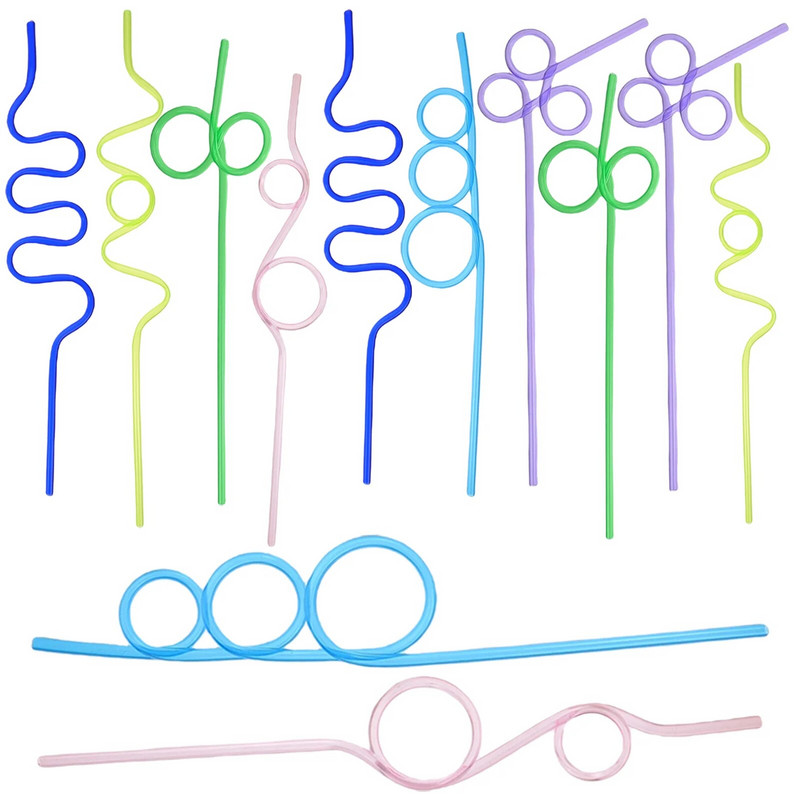 12 τεμ. προμήθειες για πάρτι γενεθλίων Σγουρά καλαμάκια Μοναδική παραλία ποτού Creative The Pet Novelty Παιδί μιας χρήσης