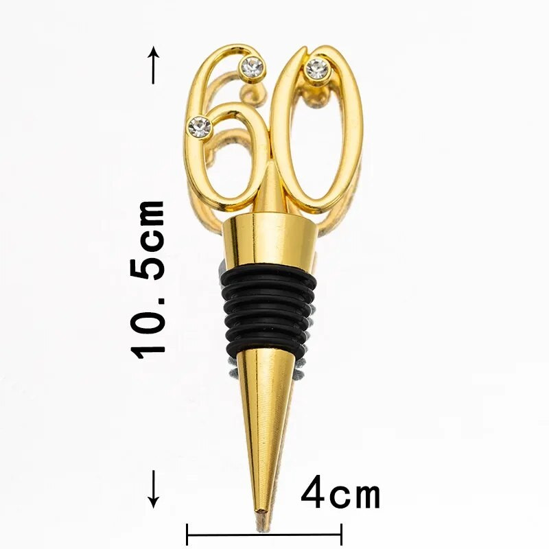 Baro butelio kamščio puošmena 60-mečio gimtadienio dovana svečiams Vakarėlio grąžinimo dovanos, metalinis numeris 60 formos vyno kamštis