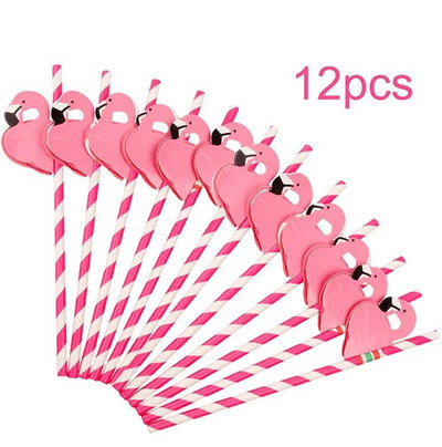 Rožinis popierius Flamingo šiaudeliai Havajų vakarėlio papuošimai Gimtadienio vestuvių popieriniai gėrimo šiaudeliai Paplūdimio vasaros Aloha vakarėlio reikmenys