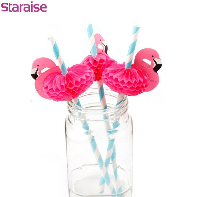 Rožinis popierius Flamingo šiaudeliai Havajų vakarėlio papuošimai Gimtadienio vestuvių popieriniai gėrimo šiaudeliai Paplūdimio vasaros Aloha vakarėlio reikmenys