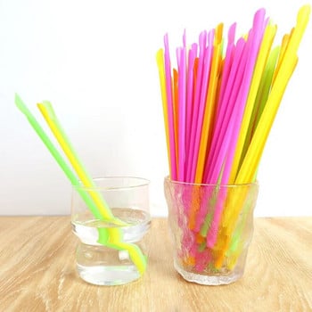 100 τεμ. Καλαμάκια κουταλιού Διπλής χρήσης Drinking Smoothie Straw Πολύχρωμα Ψάθινα κουτάλια για DIY Party Bar Club Kitchen Drinking Supplies