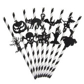 9/18 vienetų Helovino popieriniai šiaudeliai Moliūgų raganos modelio šiaudeliai Juodi popieriniai gėrimo šiaudeliai Helovino vakarėlio reikmenims