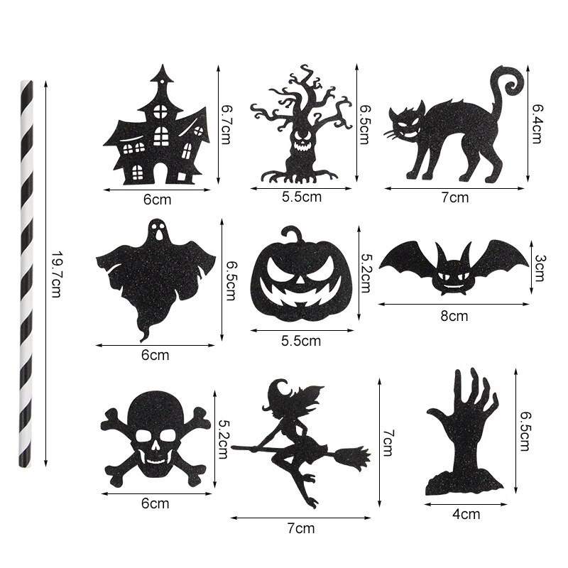 9/18 vienetų Helovino popieriniai šiaudeliai Moliūgų raganos modelio šiaudeliai Juodi popieriniai gėrimo šiaudeliai Helovino vakarėlio reikmenims