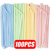 100 τμχ Πλαστικά καλαμάκια πόσιμου Πολύχρωμο καλαμάκι μιας χρήσης για κουζινικά μπαρ Γάμος Γενέθλια Ποτό Αξεσουάρ