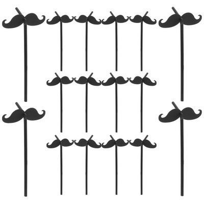 20 vnt. ūsų popieriniai šiaudeliai, vėsios sultys, kokteiliai, pyragaičiai, ledinės kavos vakarėlių reikmenys ir „pasidaryk pats“ (juodas)