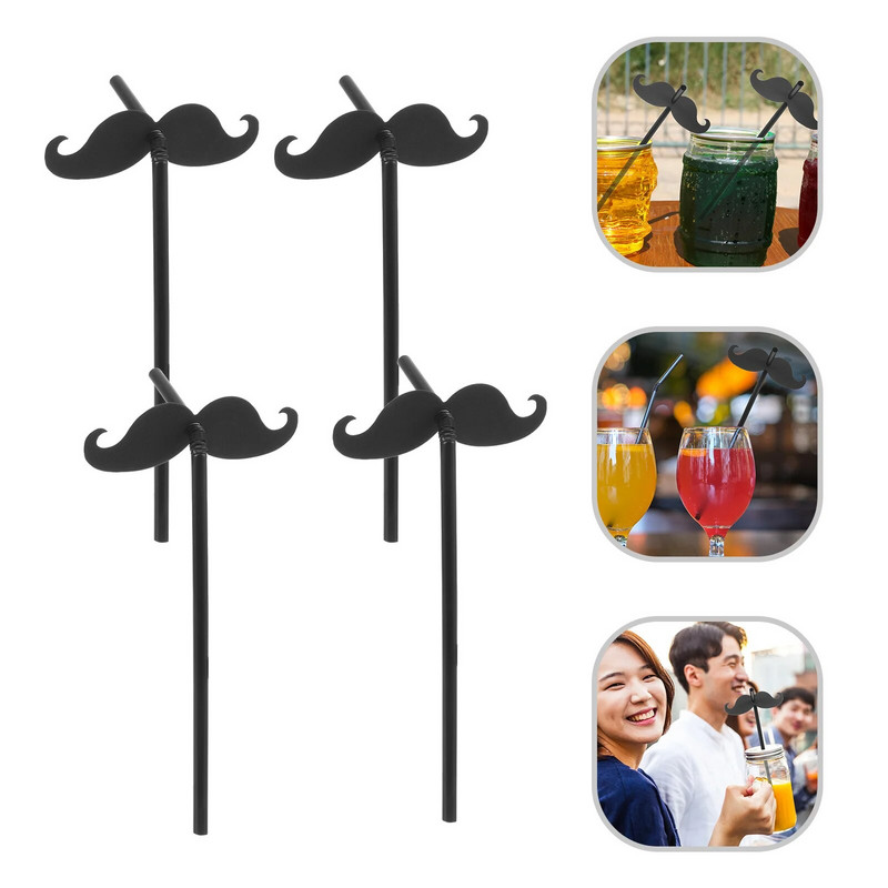 20 vnt. ūsų popieriniai šiaudeliai, vėsios sultys, kokteiliai, pyragaičiai, ledinės kavos vakarėlių reikmenys ir „pasidaryk pats“ (juodas)