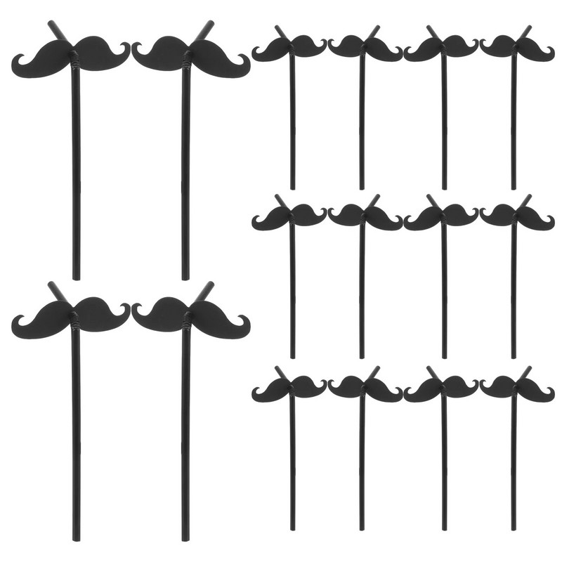 20 vnt. ūsų popieriniai šiaudeliai, vėsios sultys, kokteiliai, pyragaičiai, ledinės kavos vakarėlių reikmenys ir „pasidaryk pats“ (juodas)