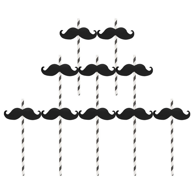 20 vnt. ūsų popieriniai šiaudeliai, vėsios sultys, kokteiliai, pyragaičiai, ledinės kavos vakarėlių reikmenys ir „pasidaryk pats“ (juodas)