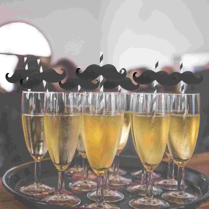 20 vnt. ūsų popieriniai šiaudeliai, vėsios sultys, kokteiliai, pyragaičiai, ledinės kavos vakarėlių reikmenys ir „pasidaryk pats“ (juodas)