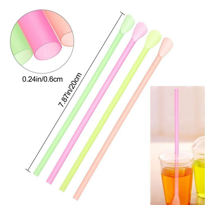 100 tk Värvilised plastikkõrred Ühekordselt kasutatavad pärlipiima tee kõrred Piimakokteil Smuuti külma joogi lusikatüüpi kõrred sirge toru