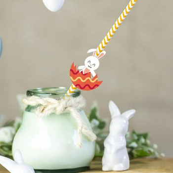 Детски анимационни сламки 24 бр. Великденски сламки за многократна употреба със заешко сладко Crazy Party Straw Пастелни парти декори и консумативи