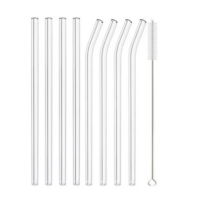 Didelio borosilikatinio stiklo šiaudeliai Ekologiški daugkartinio naudojimo geriamieji šiaudeliai kokteiliams Kokteilių baro priedai Šiaudeliai su šepečiais