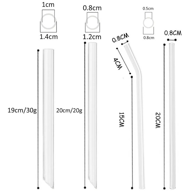 Kõrge boorsilikaadisisaldusega korduvkasutatav joogikõrs Keskkonnasõbralik klaaskõrs mullitee smuutide baari tarvikud pintslikotiga põhk
