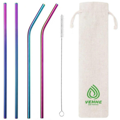 4/8 tk 304 roostevabast terasest kõrred harjaga kaasaskantavad kotid Korduvkasutatavad metallist joogikõrred piimapulga jookide jaoks