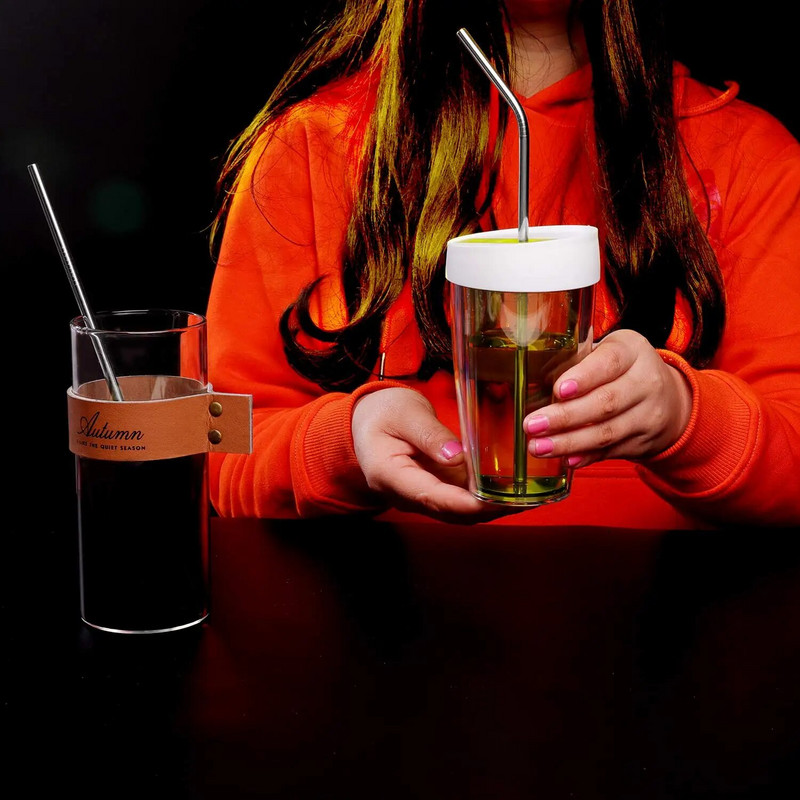 4/8 tk 304 roostevabast terasest kõrred harjaga kaasaskantavad kotid Korduvkasutatavad metallist joogikõrred piimapulga jookide jaoks