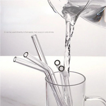 200*8 мм прозрачни стъклени сламки за смутита Коктейли Сламки за пиене Здравословни екологични сламки за многократна употреба Аксесоар за съдове